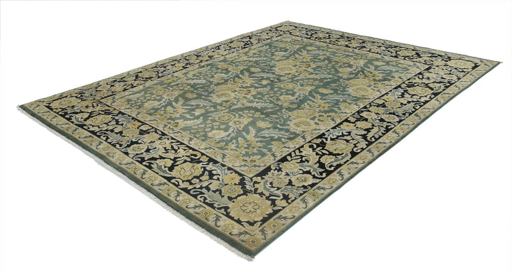 Green Black Indian Ziegler Rug 7' 10" x 10' 0" Hand-Knotted | No. AT30980