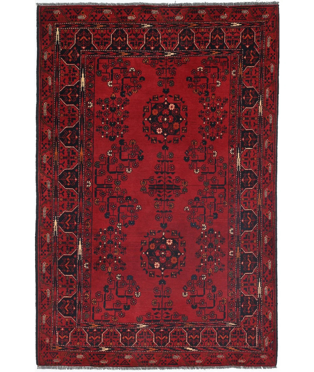 Red Afghan Tribal Rug 3' 2" x 4' 9" Hand-Knotted | No. AT31097