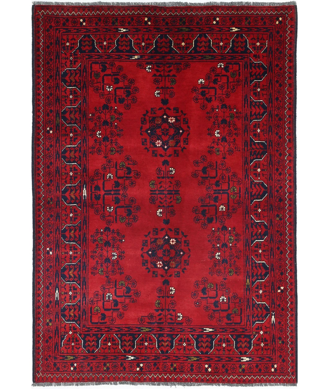 Red Afghan Khamyab Rug 3' 3" x 4' 9" Hand-Knotted | No. AT31166