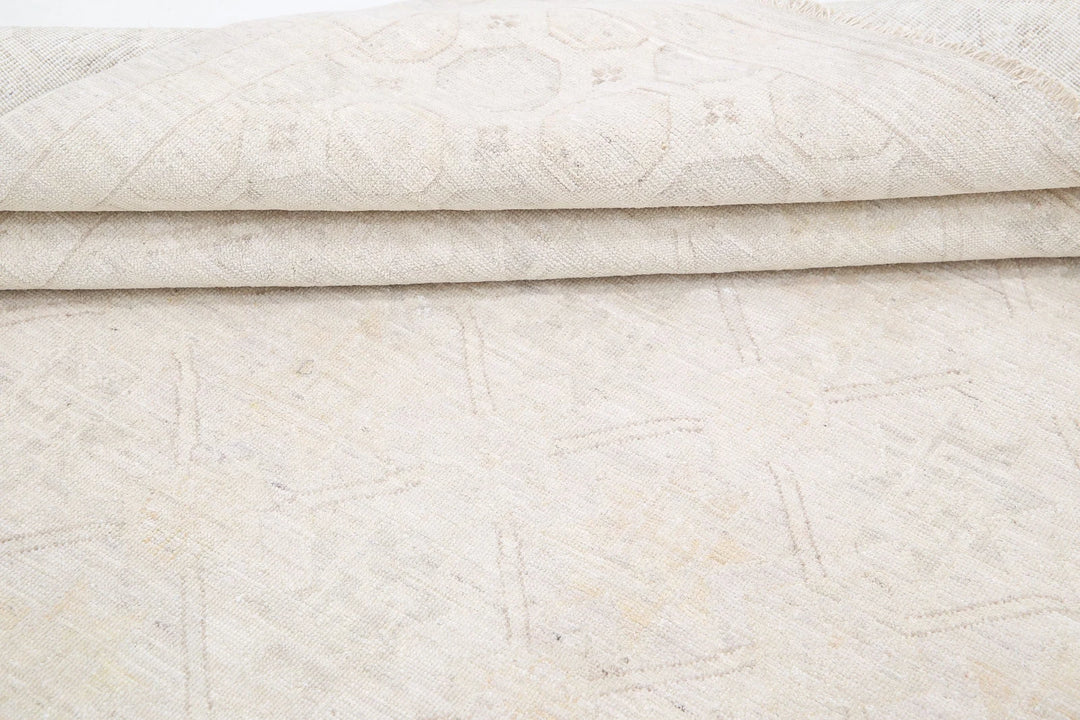 Ivory Afghan Khotan Rug 8' 1" x 9' 4" Hand-Knotted | No. AT31247