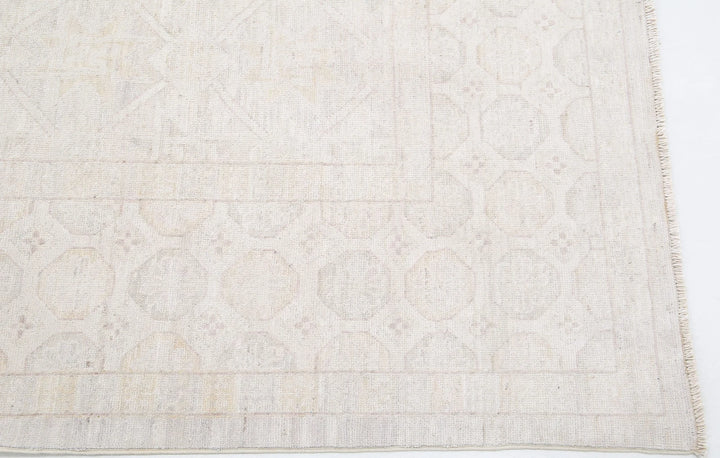 Ivory Afghan Khotan Rug 8' 1" x 9' 4" Hand-Knotted | No. AT31247