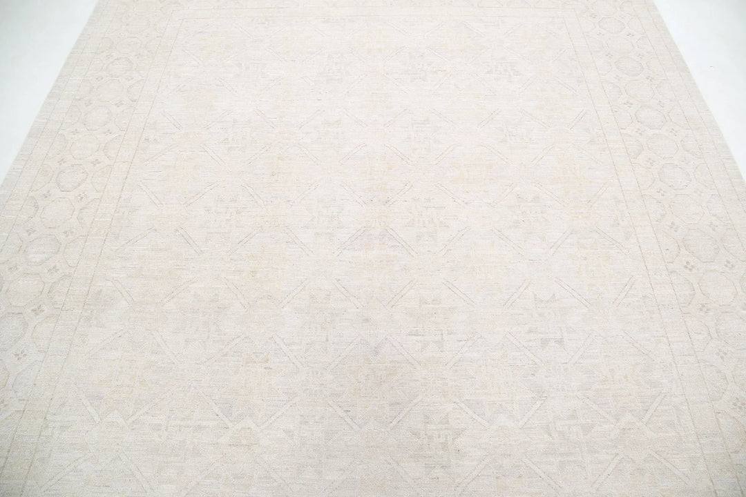 Ivory Afghan Khotan Rug 8' 1" x 9' 4" Hand-Knotted | No. AT31247