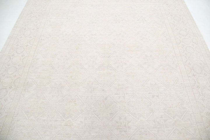 Ivory Afghan Khotan Rug 8' 1" x 9' 4" Hand-Knotted | No. AT31247