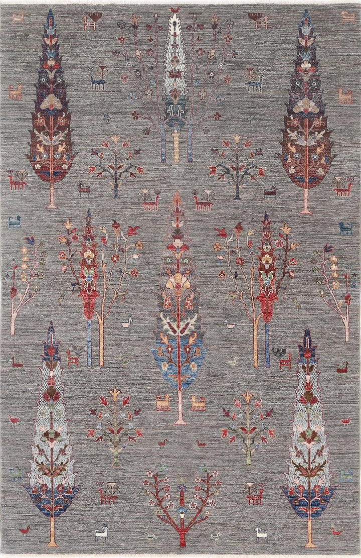 Grey Afghan Bakshaish Sultani Rug 5'8" x 9'0" Hand-Knotted | No. AT31252