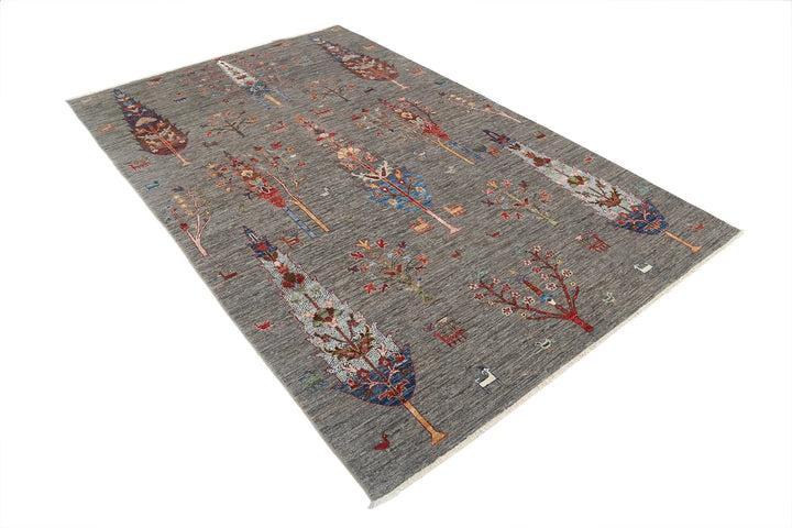 Grey Afghan Bakshaish Sultani Rug 5'8" x 9'0" Hand-Knotted | No. AT31252