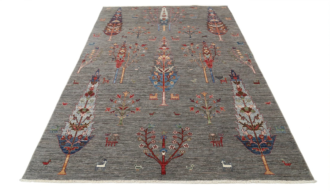 Grey Afghan Bakshaish Sultani Rug 5'8" x 9'0" Hand-Knotted | No. AT31252