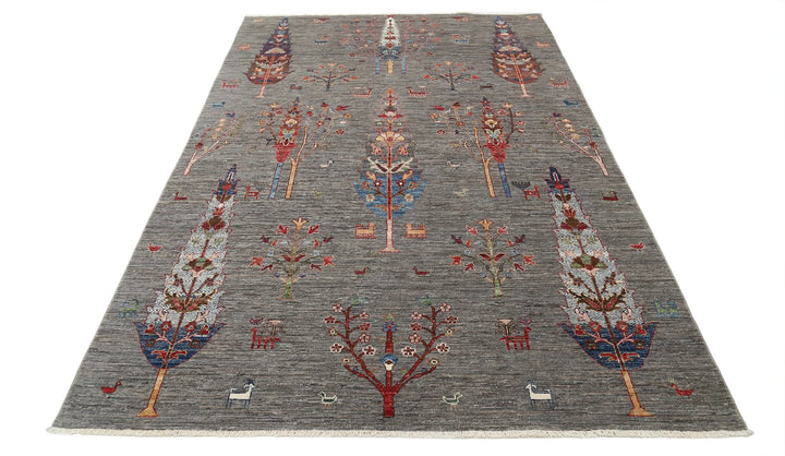 Grey Afghan Bakshaish Sultani Rug 5'8" x 9'0" Hand-Knotted | No. AT31252