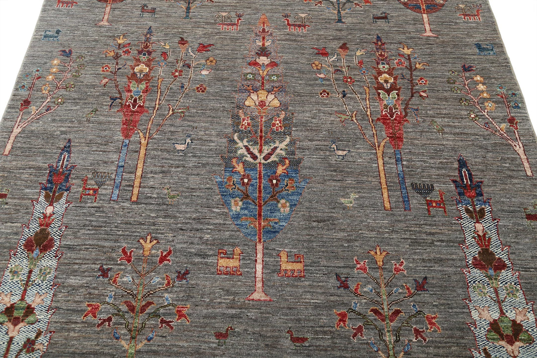Grey Afghan Bakshaish Sultani Rug 5'8" x 9'0" Hand-Knotted | No. AT31252