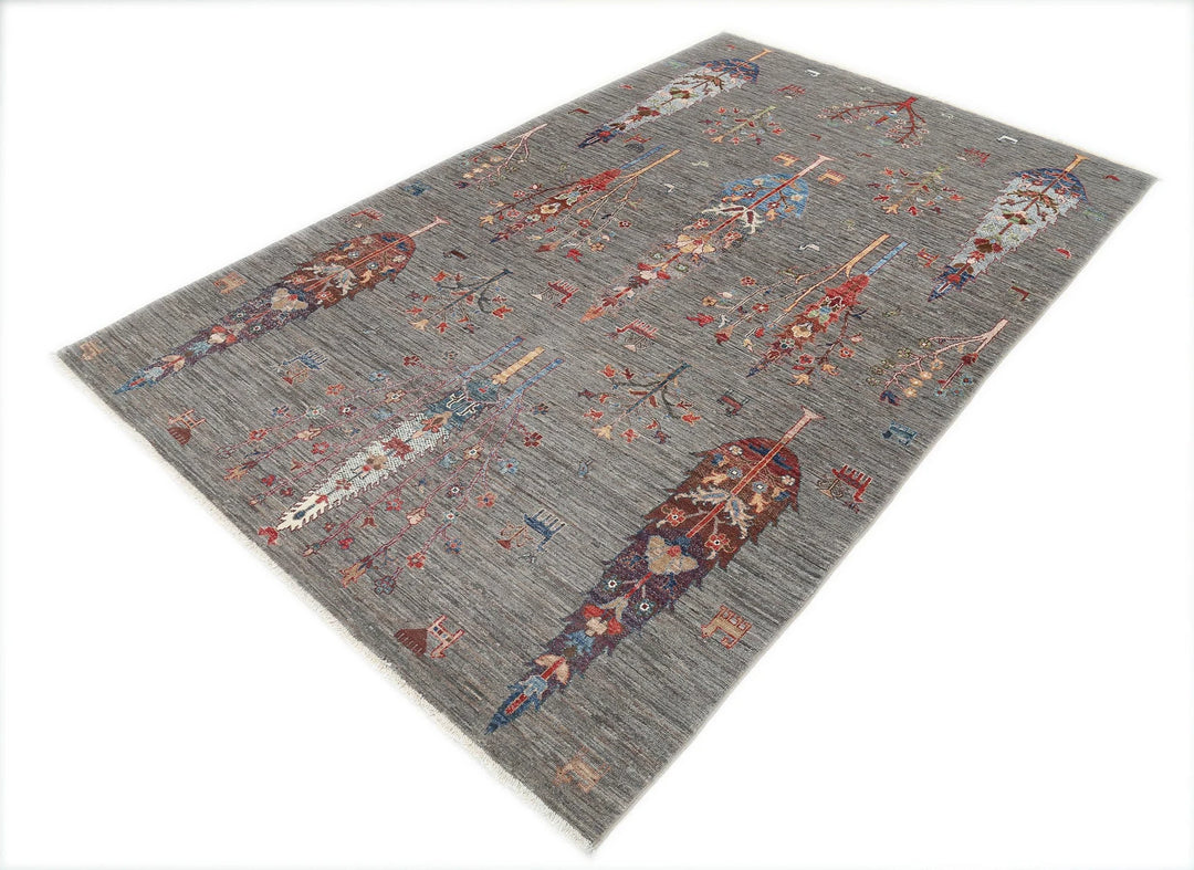 Grey Afghan Bakshaish Sultani Rug 5'8" x 9'0" Hand-Knotted | No. AT31252