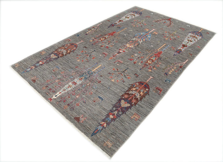 Grey Afghan Bakshaish Sultani Rug 5'8" x 9'0" Hand-Knotted | No. AT31252