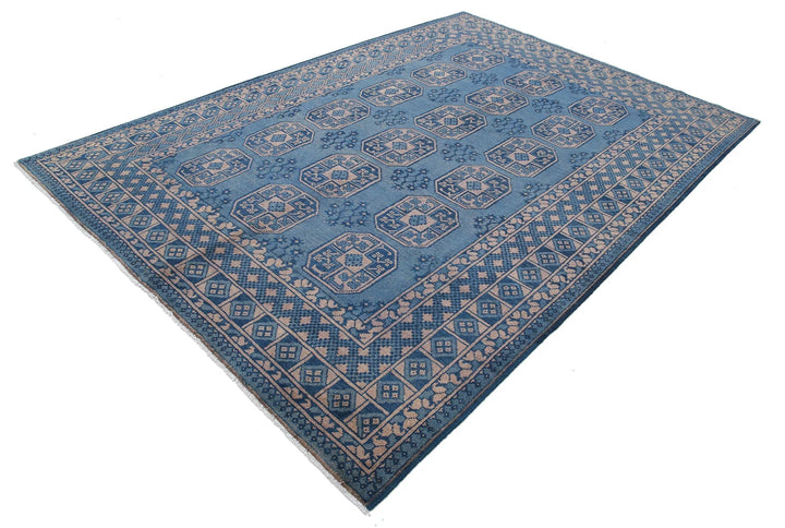 Blue Afghan Akcha Revival Rug 6' 8" x 9' 5" Hand-Knotted | No. AT31292