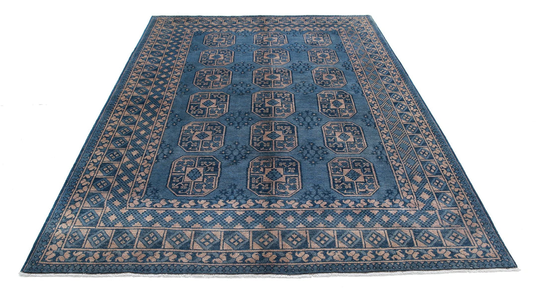 Blue Afghan Akcha Revival Rug 6' 8" x 9' 5" Hand-Knotted | No. AT31292