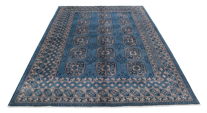 Blue Afghan Akcha Revival Rug 6' 8" x 9' 5" Hand-Knotted | No. AT31292