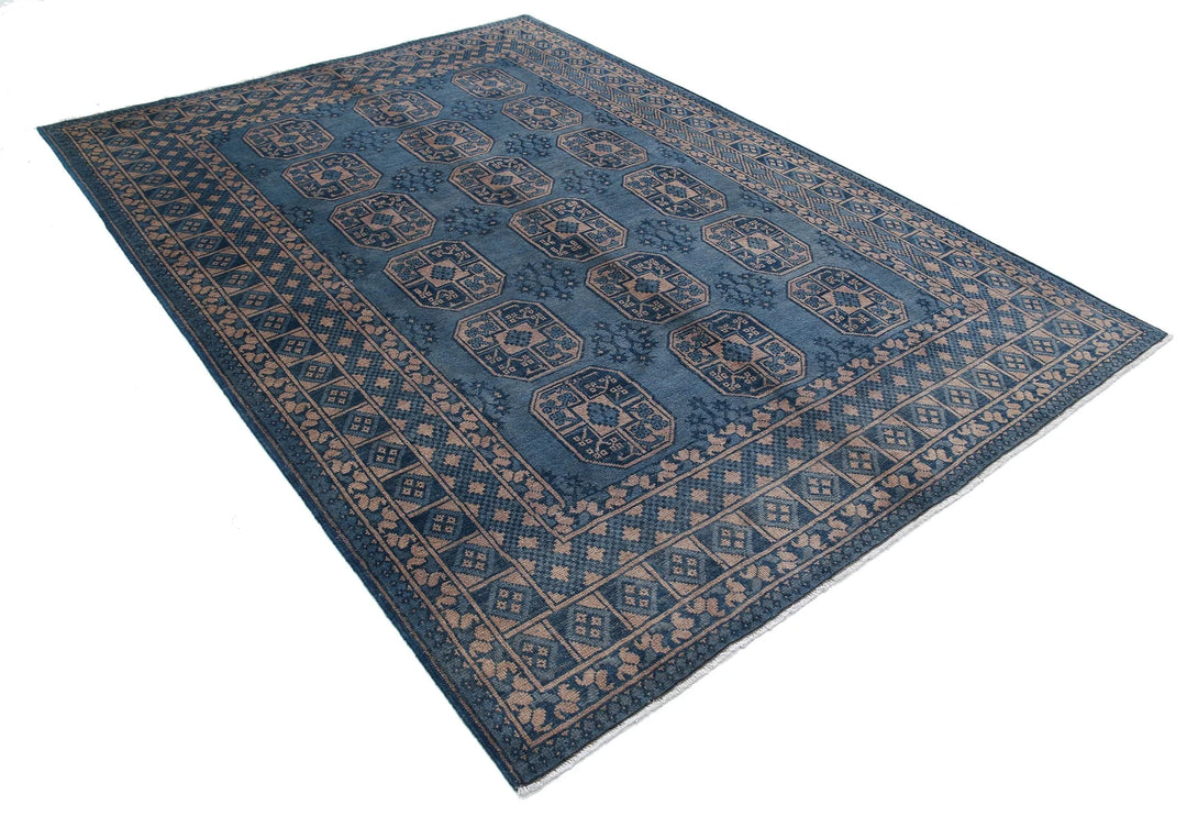 Blue Afghan Akcha Revival Rug 6' 8" x 9' 5" Hand-Knotted | No. AT31292