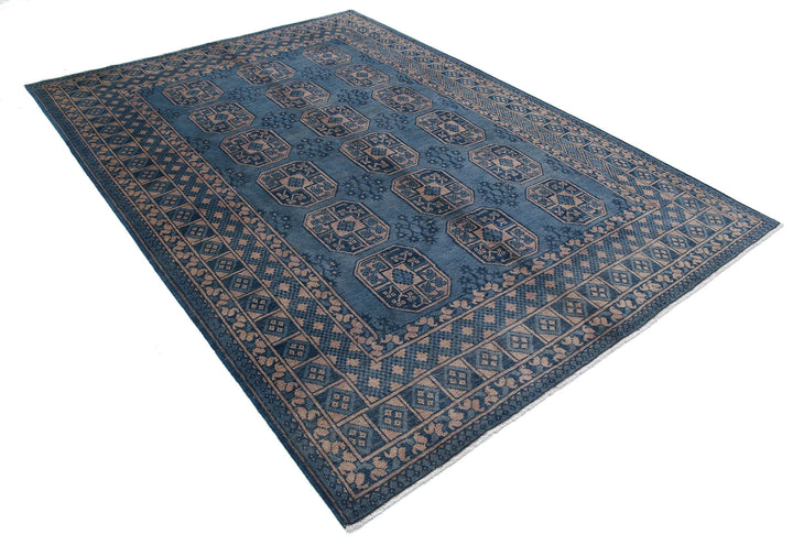 Blue Afghan Akcha Revival Rug 6' 8" x 9' 5" Hand-Knotted | No. AT31292