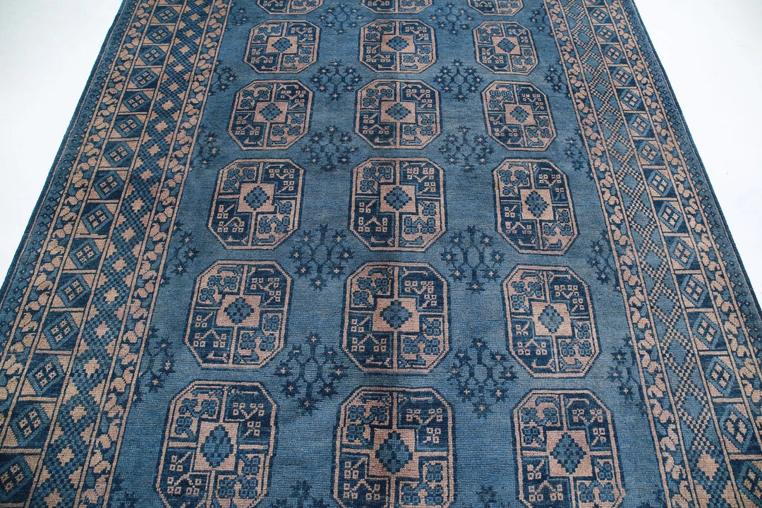 Blue Afghan Akcha Revival Rug 6' 8" x 9' 5" Hand-Knotted | No. AT31292