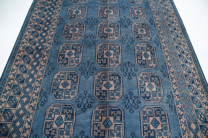Blue Afghan Akcha Revival Rug 6' 8" x 9' 5" Hand-Knotted | No. AT31292