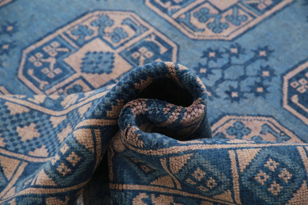 Blue Afghan Akcha Revival Rug 6' 8" x 9' 5" Hand-Knotted | No. AT31292