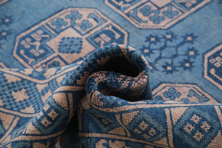 Blue Afghan Akcha Revival Rug 6' 8" x 9' 5" Hand-Knotted | No. AT31292