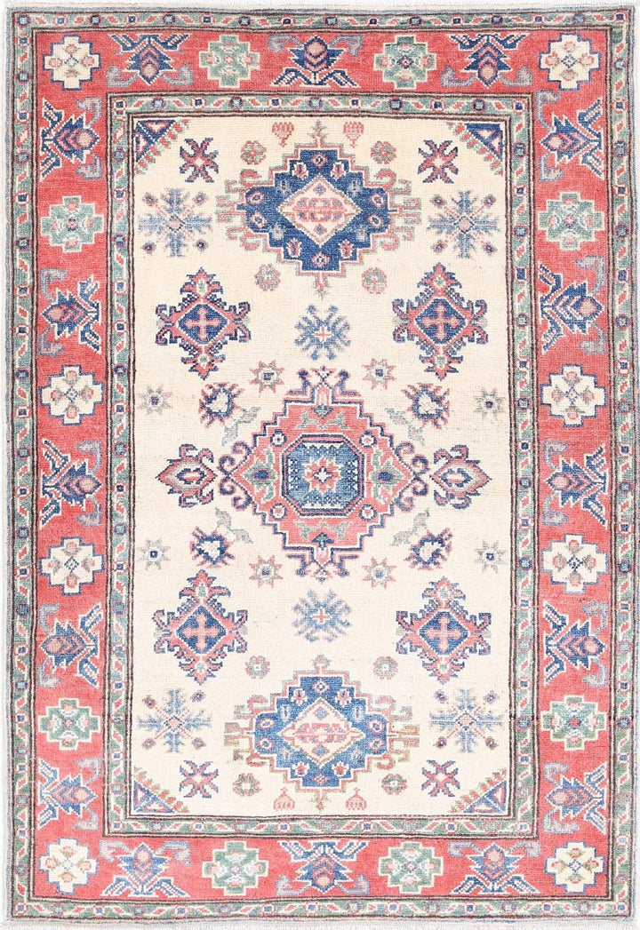 Afghan Kazak Rug 3' 3" x 4' 8" Hand-Knotted | No. AT31294