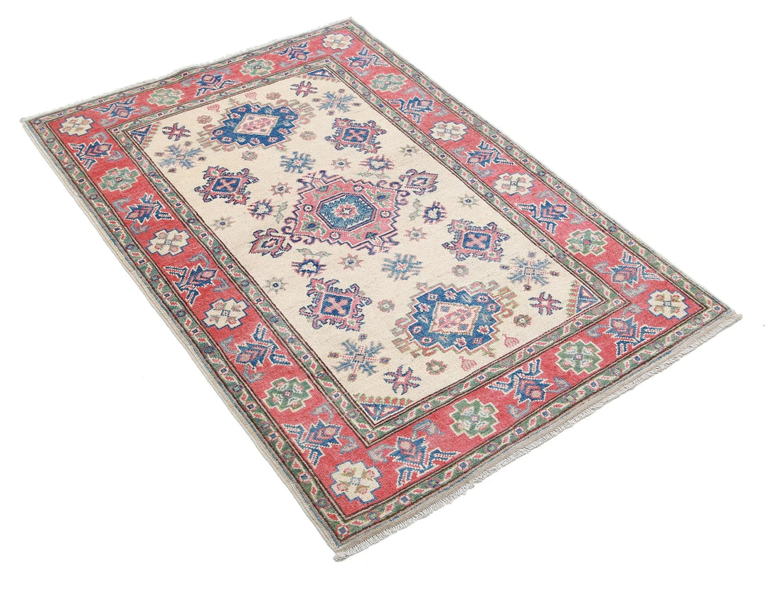 Afghan Kazak Rug 3' 3" x 4' 8" Hand-Knotted | No. AT31294