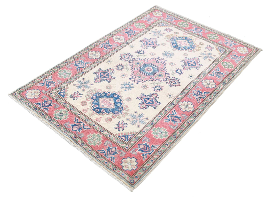 Afghan Kazak Rug 3' 3" x 4' 8" Hand-Knotted | No. AT31294