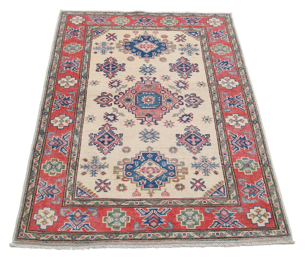 Afghan Kazak Rug 3' 3" x 4' 8" Hand-Knotted | No. AT31294