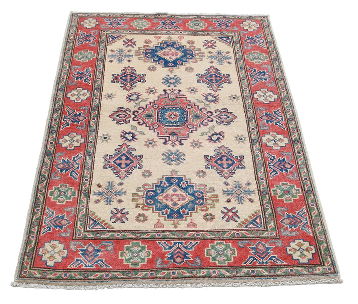 Afghan Kazak Rug 3' 3" x 4' 8" Hand-Knotted | No. AT31294