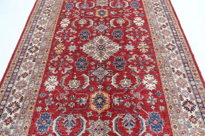 Afghan Royal Kazak Rug 6' 7" x 8' 8" Hand-Knotted | No. AT31388