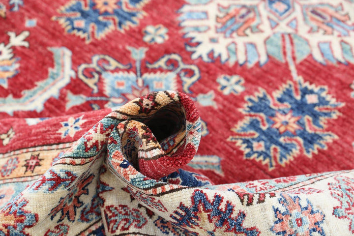Afghan Royal Kazak Rug 6' 7" x 8' 8" Hand-Knotted | No. AT31388