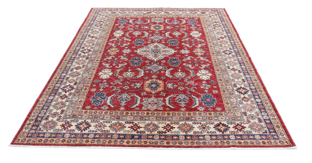 Afghan Royal Kazak Rug 6' 7" x 8' 8" Hand-Knotted | No. AT31388
