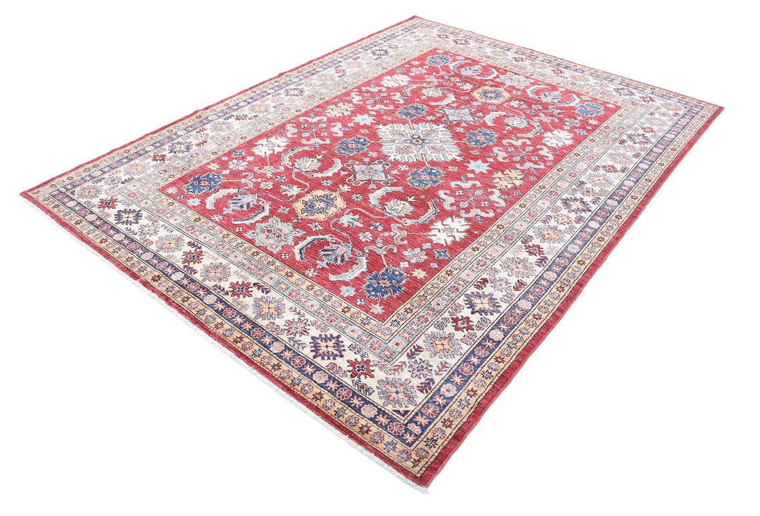 Afghan Royal Kazak Rug 6' 7" x 8' 8" Hand-Knotted | No. AT31388
