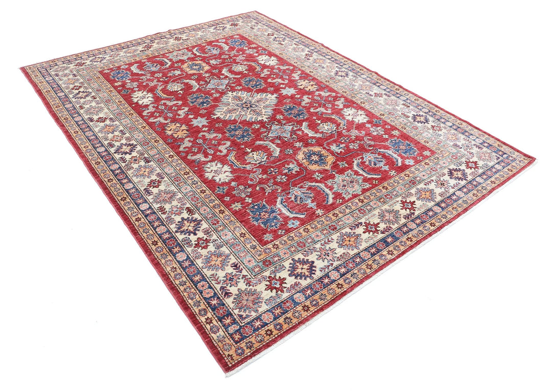 Afghan Royal Kazak Rug 6' 7" x 8' 8" Hand-Knotted | No. AT31388