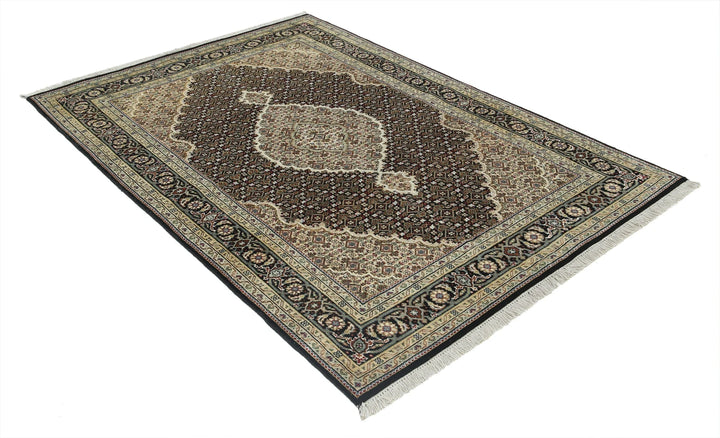Black Indian Ziegler Rug 4' 7" x 6' 7" Hand-Knotted | No. AT31399