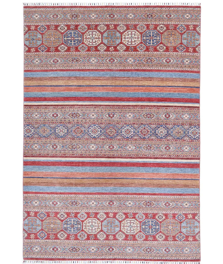 Red Afghan Khurjeen Rug 6' 6" x 9' 7" Hand-Knotted | No. AT31565