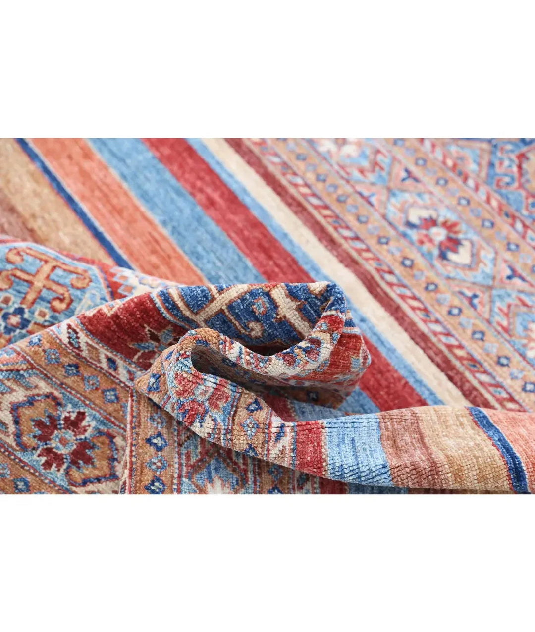 Red Afghan Khurjeen Rug 6' 6" x 9' 7" Hand-Knotted | No. AT31565