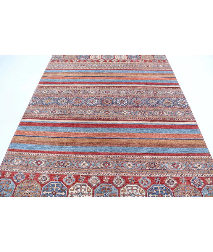 Red Afghan Khurjeen Rug 6' 6" x 9' 7" Hand-Knotted | No. AT31565