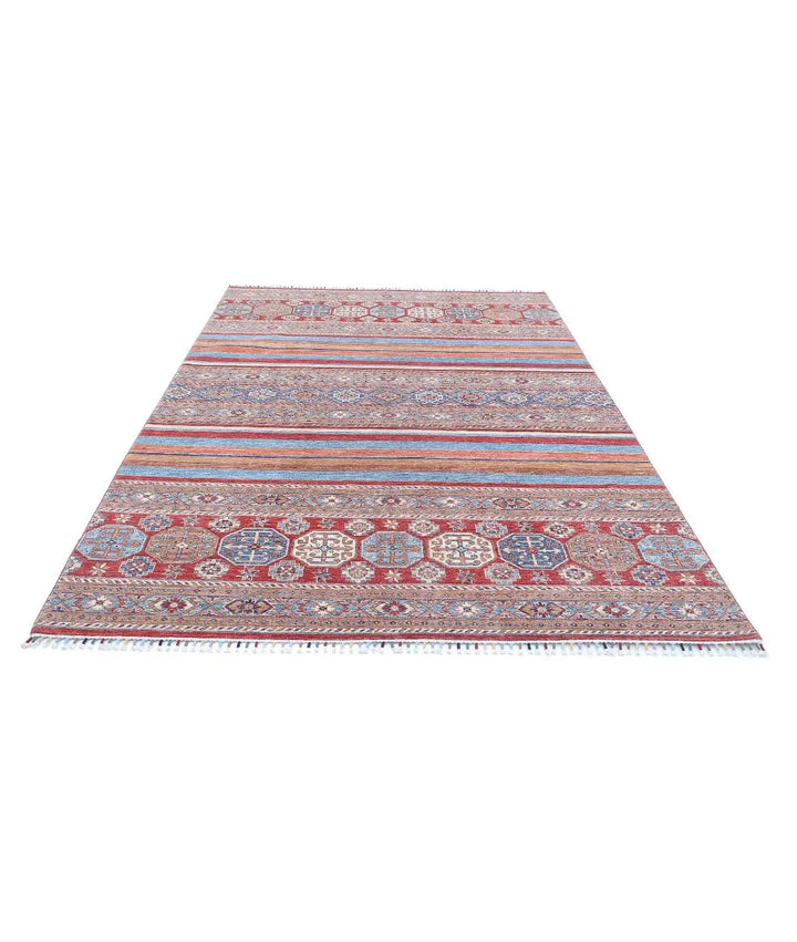Red Afghan Khurjeen Rug 6' 6" x 9' 7" Hand-Knotted | No. AT31565