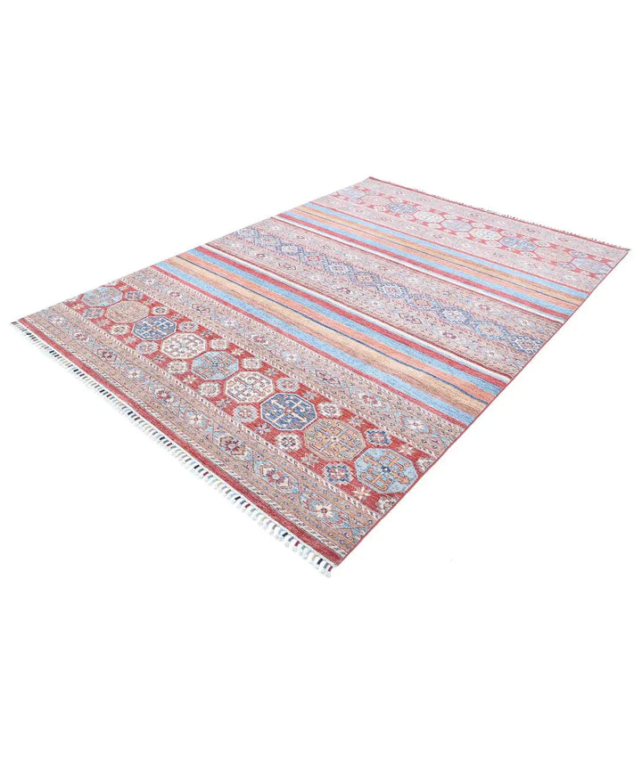 Red Afghan Khurjeen Rug 6' 6" x 9' 7" Hand-Knotted | No. AT31565