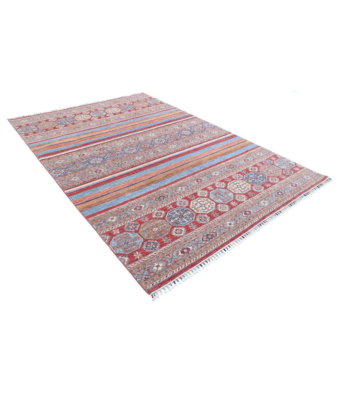 Red Afghan Khurjeen Rug 6' 6" x 9' 7" Hand-Knotted | No. AT31565