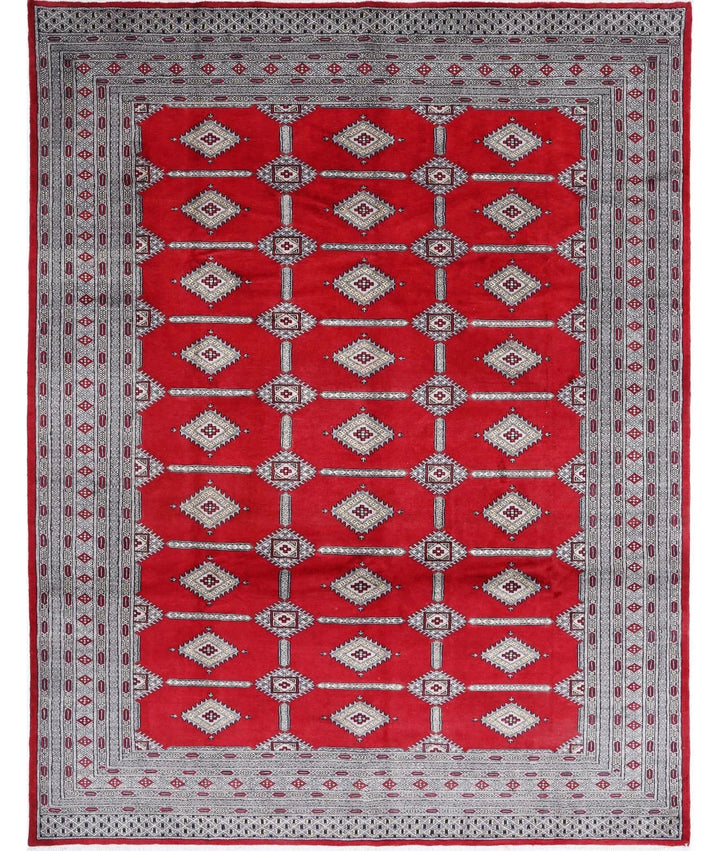 Red Pakistani Tribal Rug 8'4" x 10'8" Hand-Knotted | No. AT31588