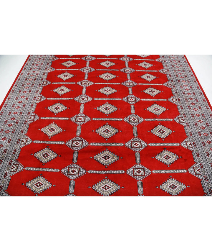 Red Pakistani Tribal Rug 8'4" x 10'8" Hand-Knotted close-up
