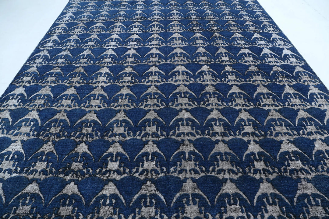 Blue Afghan Oriental Rug 9' 7" x 13' 0" Hand-Knotted | No. AT31691