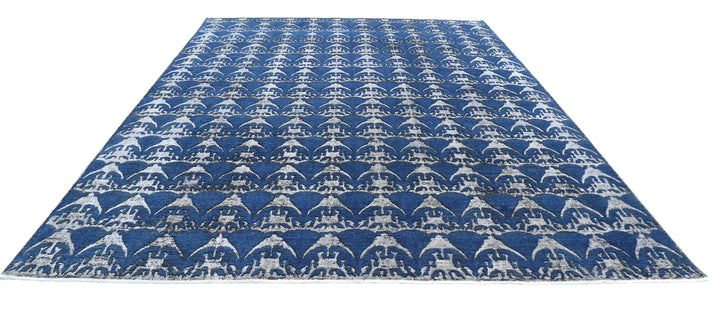 Blue Afghan Oriental Rug 9' 7" x 13' 0" Hand-Knotted | No. AT31691