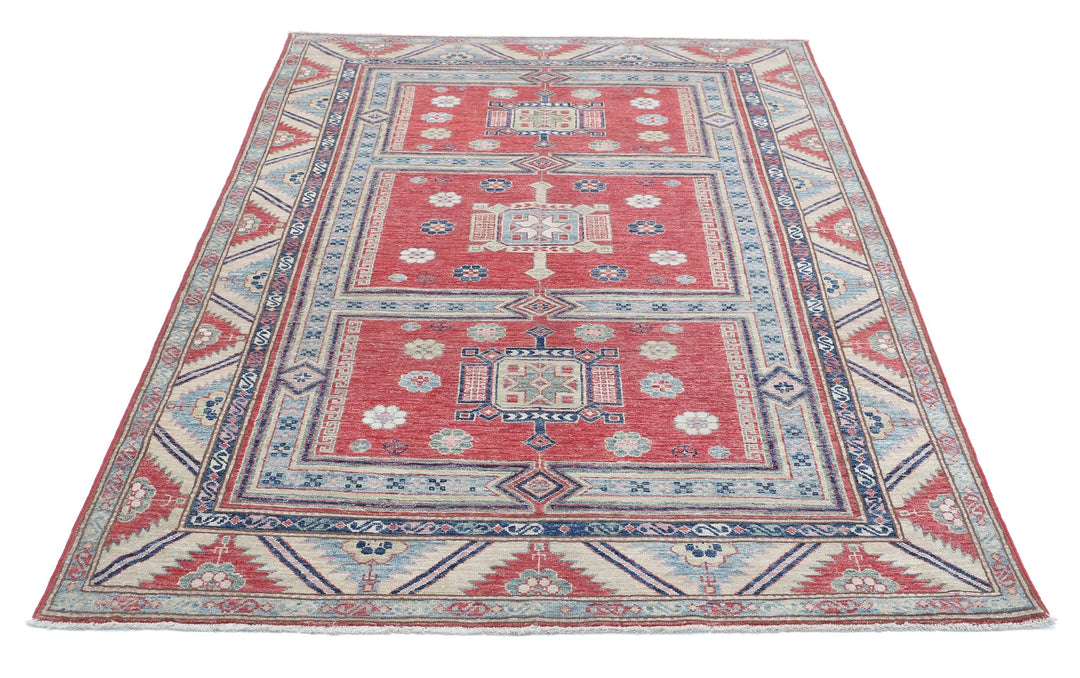 Afghan Royal Kazak Rug 4' 7" x 6' 9" Hand-Knotted | No. AT31867