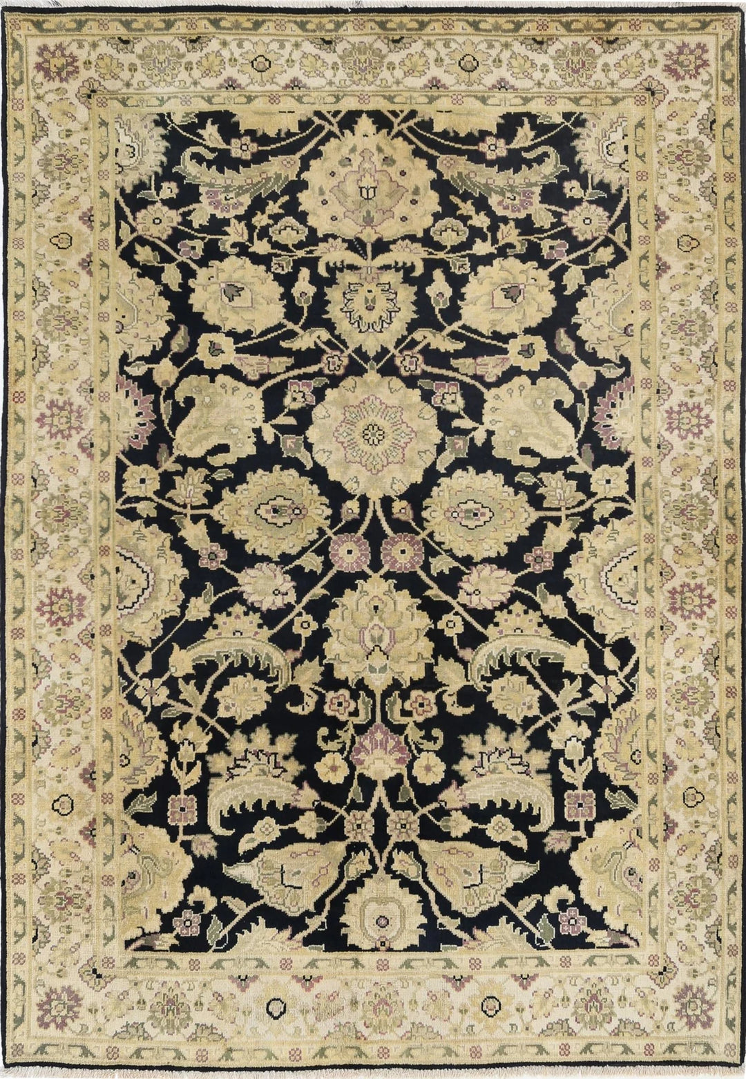 Black Indian Ziegler Rug 4' 0" x 5' 9" Hand-Knotted | No. AT31919