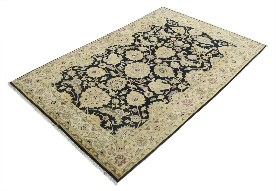 Black Indian Ziegler Rug 4' 0" x 5' 9" Hand-Knotted | No. AT31919