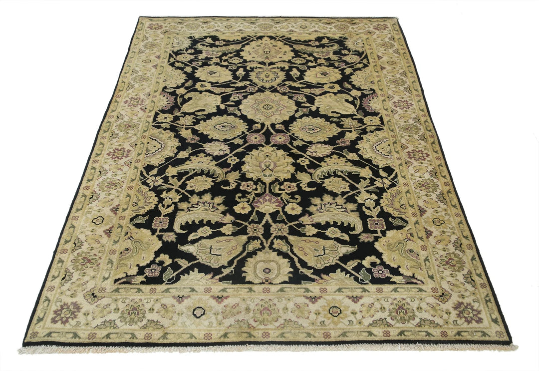 Black Indian Ziegler Rug 4' 0" x 5' 9" Hand-Knotted | No. AT31919