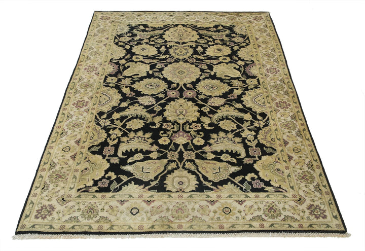 Black Indian Ziegler Rug 4' 0" x 5' 9" Hand-Knotted | No. AT31919