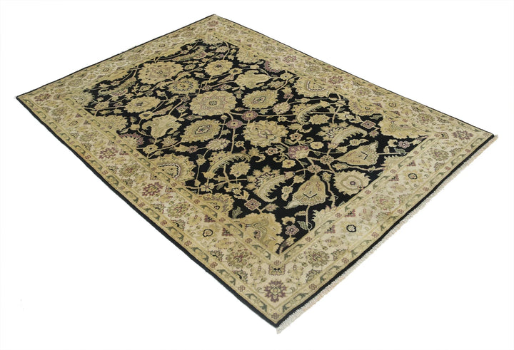 Black Indian Ziegler Rug 4' 0" x 5' 9" Hand-Knotted | No. AT31919